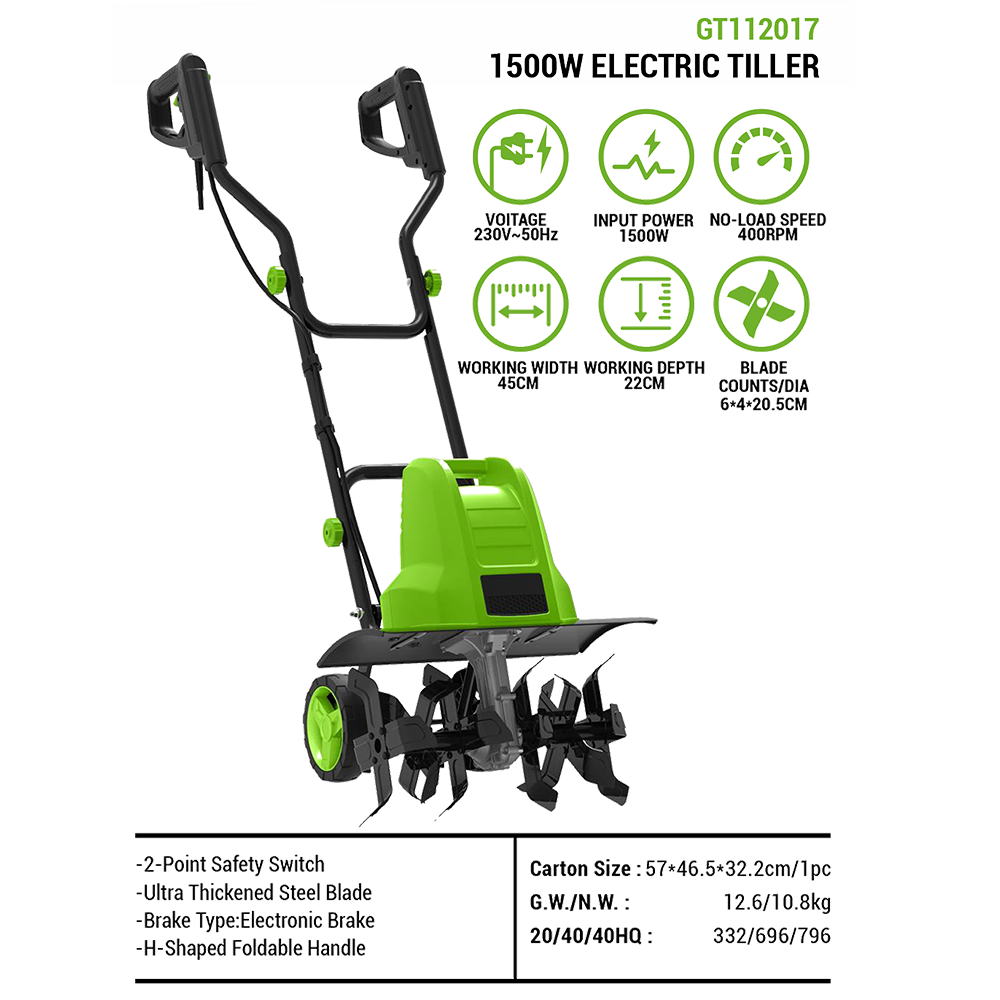 For 1500W Electric Power Tille - Soil Tilling Cultivator recension och pris