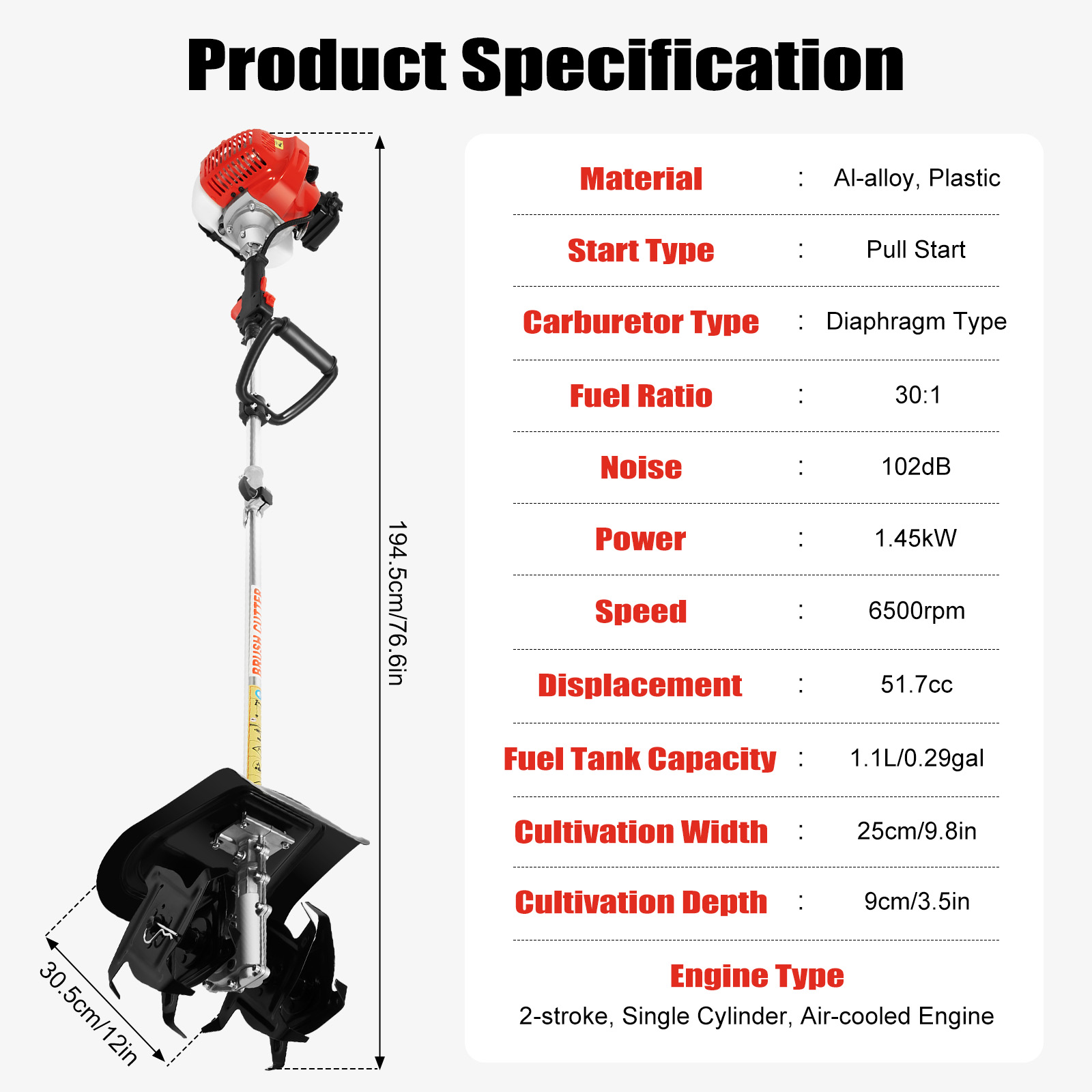 Gas Powered Mini Tiller Cultiv - Soil Tilling Cultivator recension och pris