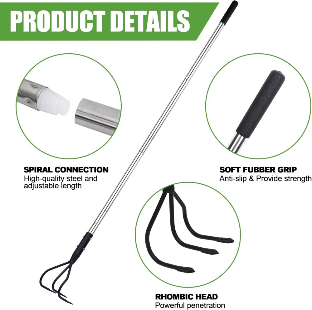 3-Tine Long Handle Tiller, Gar - Soil Tilling Cultivator recension och pris